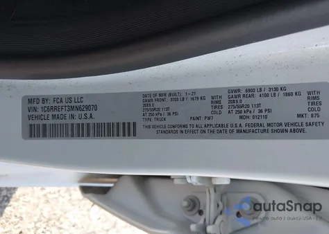 2021 Ram 1500 Big Horn 4X2 5'7 Box from USA, damaged, VIN 1C6RREFT3MN629070